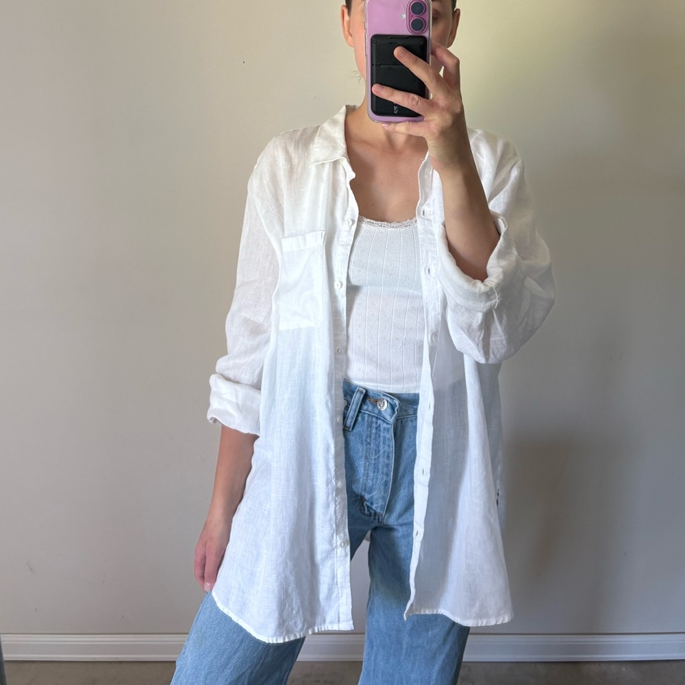 White Linen Long Sleeve Button Down Shirt Women’s Size XL 100% Linen